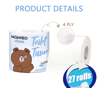 NOMIEO Toilet PaperFrangrance NOMain ingredients 100% virgin wood pulp Expire date 3 years Product specifications 105 x 115 mmlayer (4 PLY, 150g)